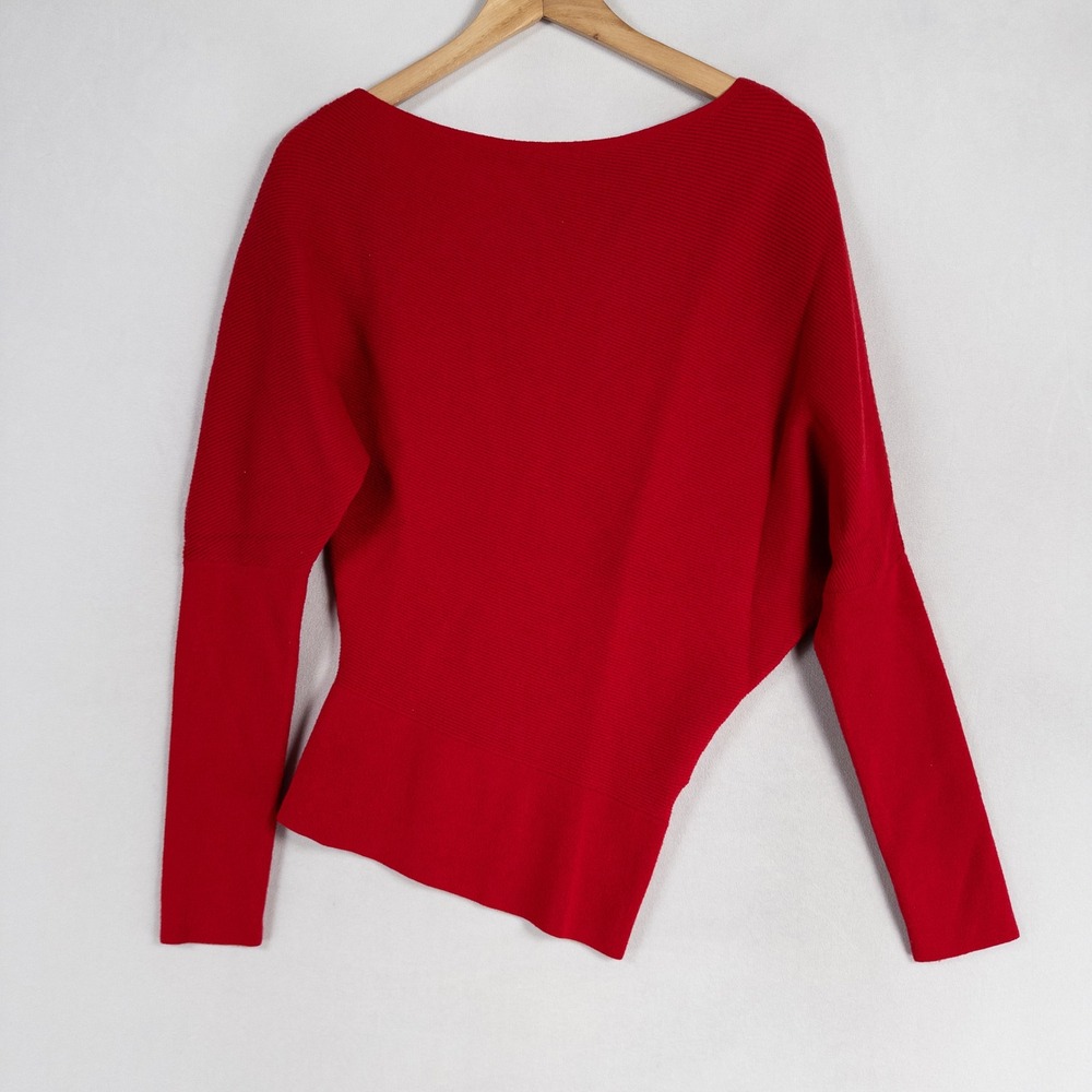Banana Republic Sweater Womens XS Red Rib Knit Asymmetrical Long Sleeve